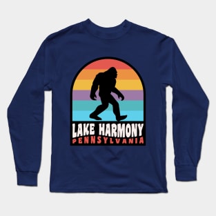 Lake Harmony Pennsylvania Bigfoot Sasquatch Poconos Vacation Retro Sunset Long Sleeve T-Shirt